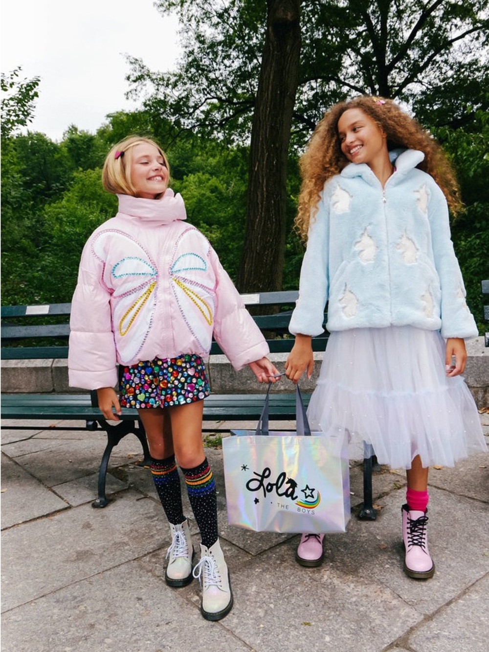 Lola + The Boys Pastel Pink Butterfly magic Sequin Puffer Jacket - Picture 4 of 9